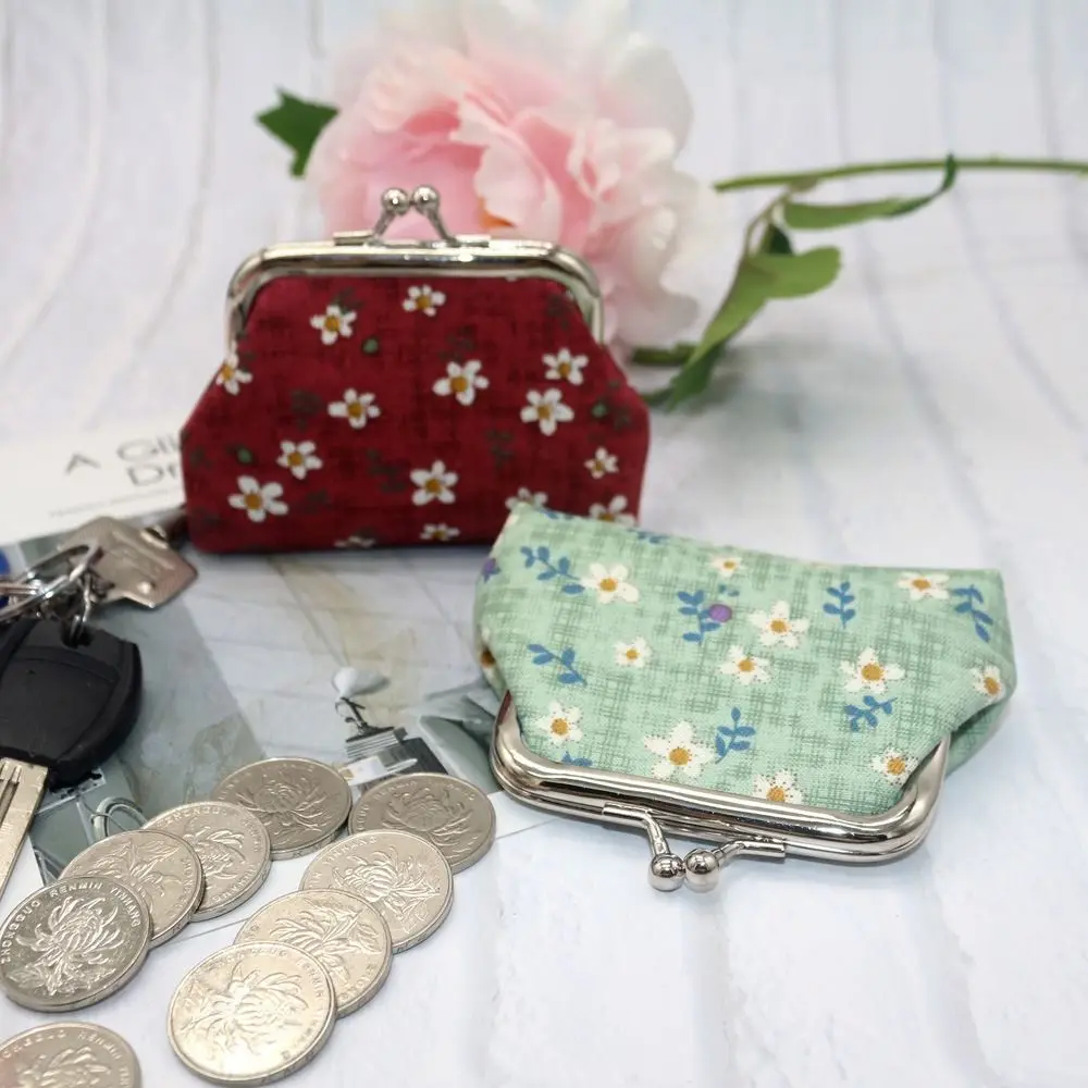 Flower Print Mini Money Clip Coin Pouch Purse Small Wallet Clutch Bag Coin Storage Bag