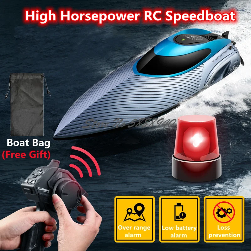 45KM/H Waterproof Capsized Reset Remote Control Boat 2.4G Racing Smart Alarm Water Cooled Cycle LED Lighting RC Boat Speedboat