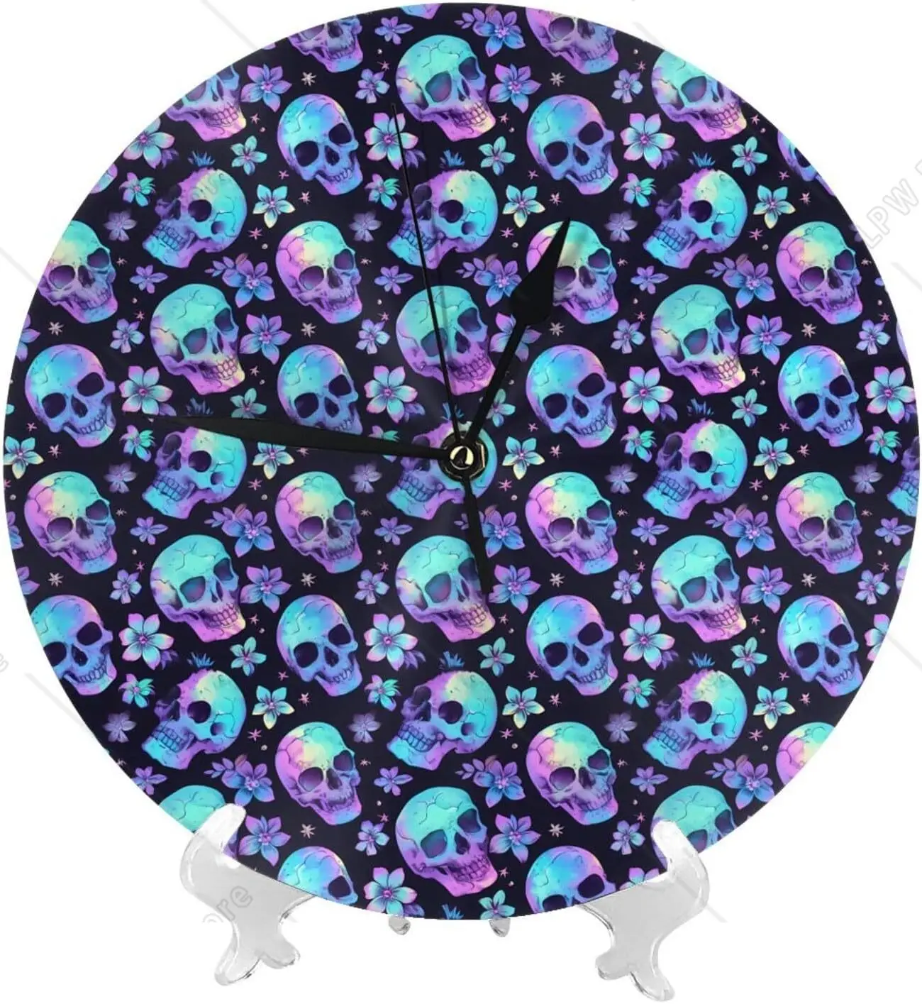 Wall Clocks 10 InchSkull Flower Tie Dye Print Modern Silent Small Wall Clocks for Living Room Kitchen Office Bathroom