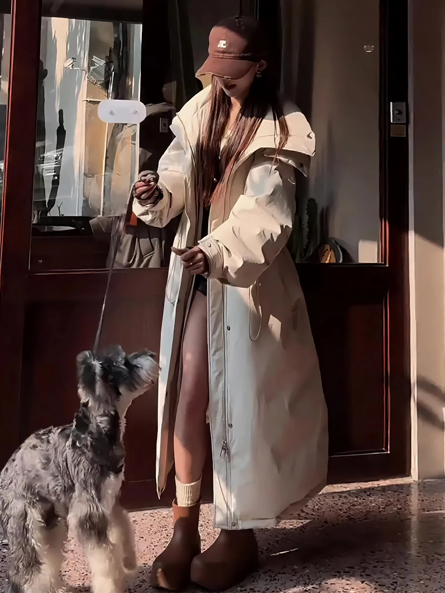 

Белая женская зимняя куртка-пуховик с капюшоном, утепленная, с длинными рукавами, на молнии, повседневная, свободного кроя