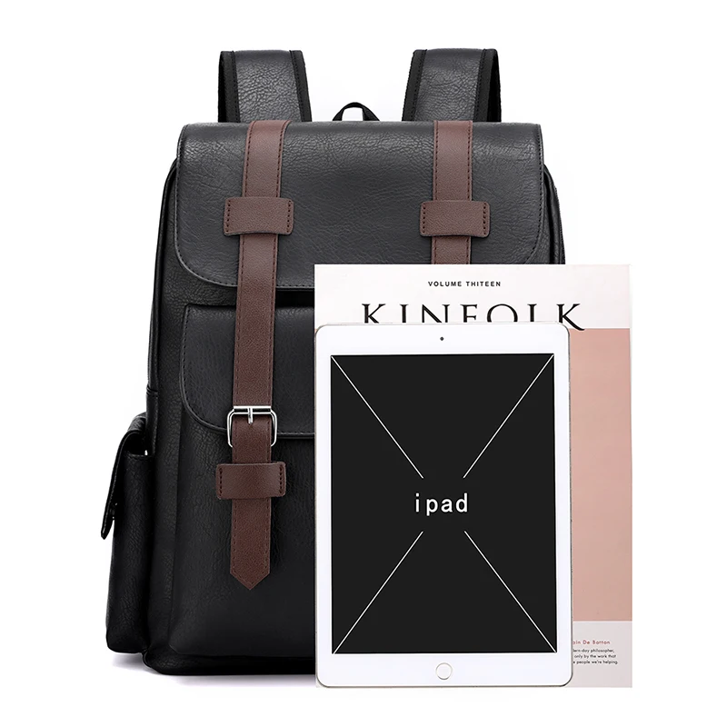 2023 männer Rucksack PU Leder Rucksack Große Laptop Rucksäcke Männlichen Mochilas Schwarz Schulranzen Für Jugendliche Jungen Braun Sac A Dos – Detail 2