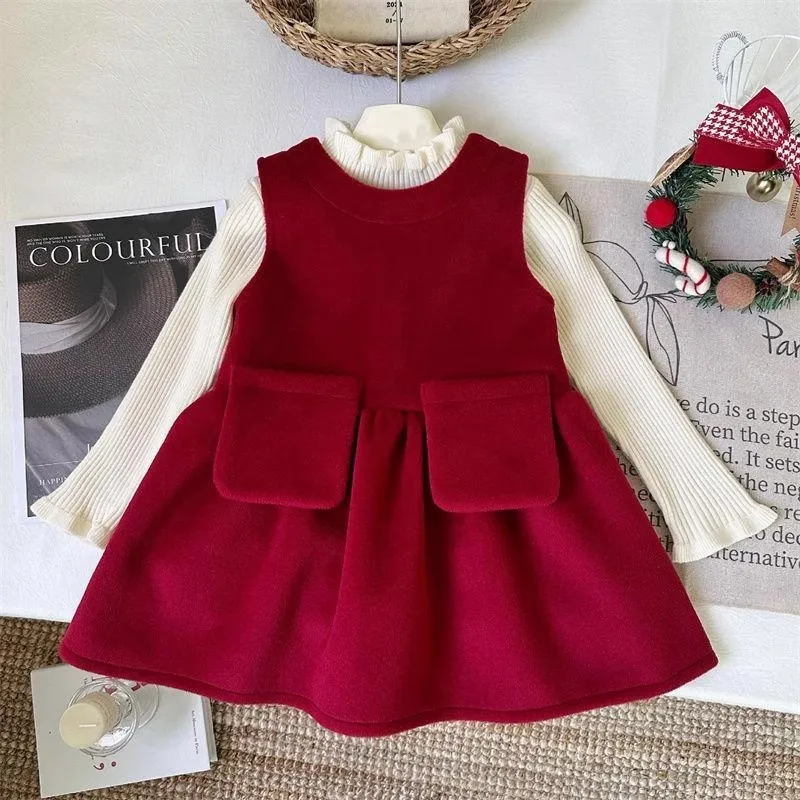 

TOY-Girls' Autumn Winter Dress New Stylish Princess Dress Winter Fleece Dress Two-Piece Set New Year Outfit