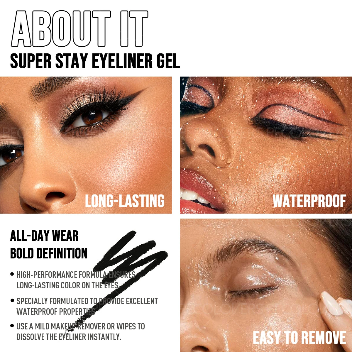 Smooth Long-Lasting Soft Eyeliner Gel,Quick-drying,Matte Finish Eyeliner，WIth Cotton Head Brush