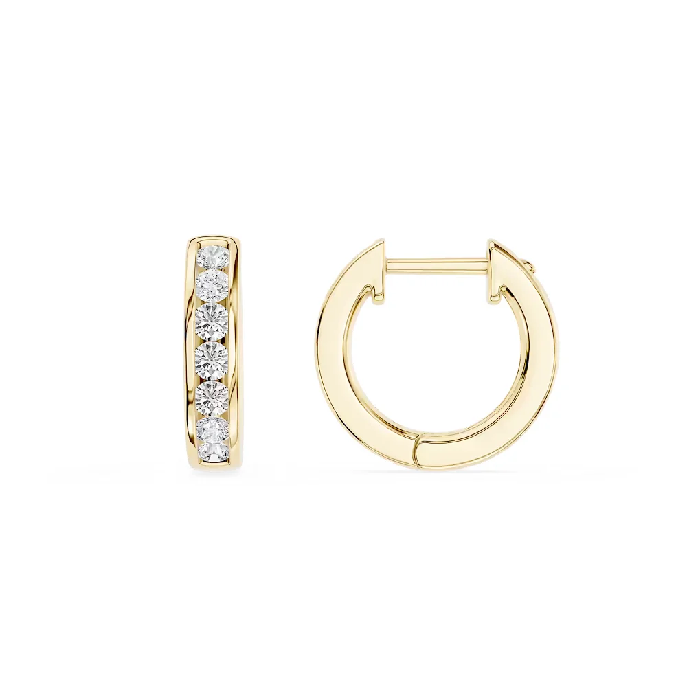 Round Lab Grown Diamond Channel Set Hoop Earrings 9K/14K/18K Gold Lab Created Diamond Earrings Party Daily Wear Gifts for Women