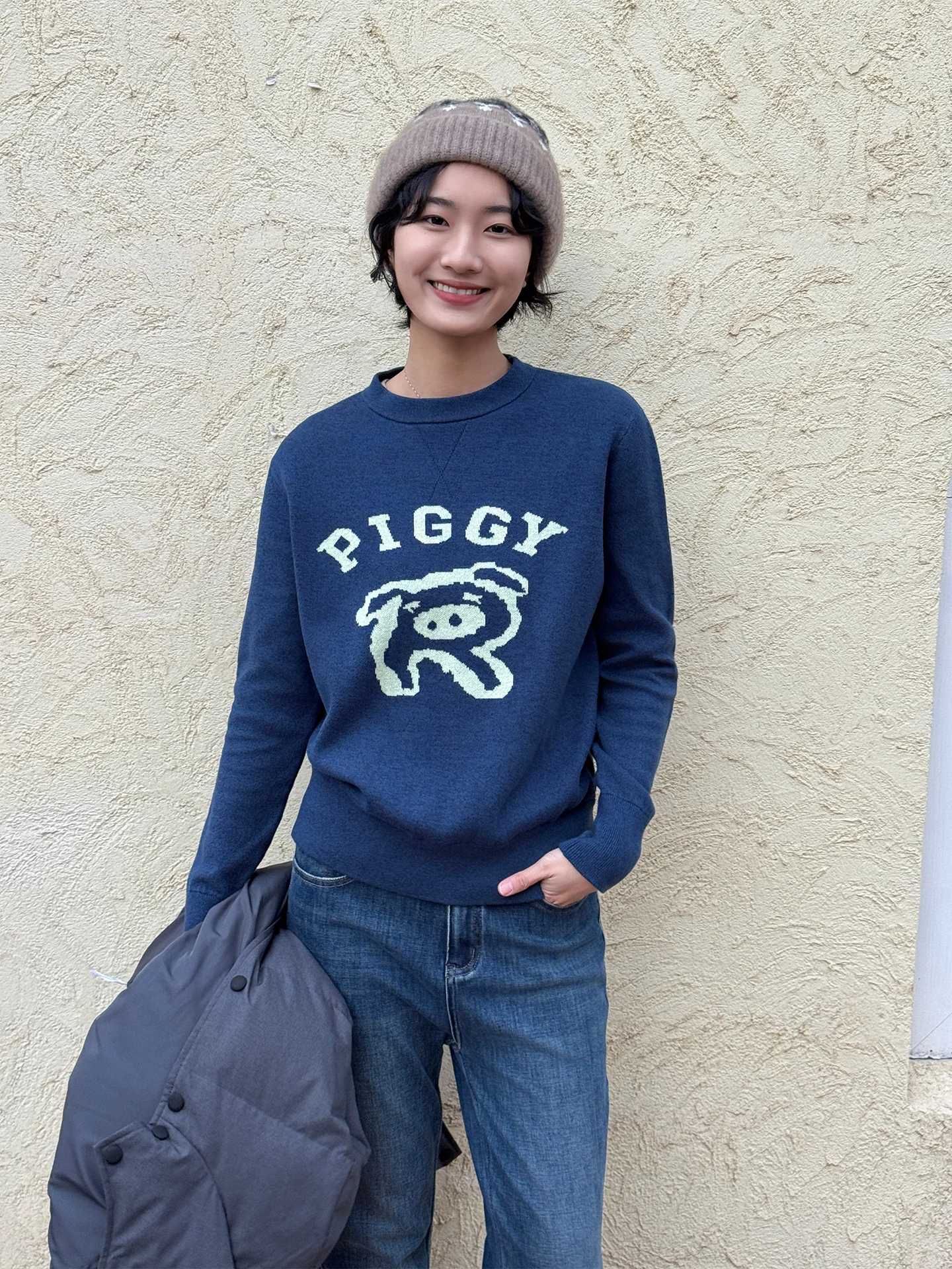 

Уютный вязаный джемпер из чистого хлопка с длинными рукавами и круглым вырезом, модный повседневный зимний вариант, новинка, женская трикотажная одежда