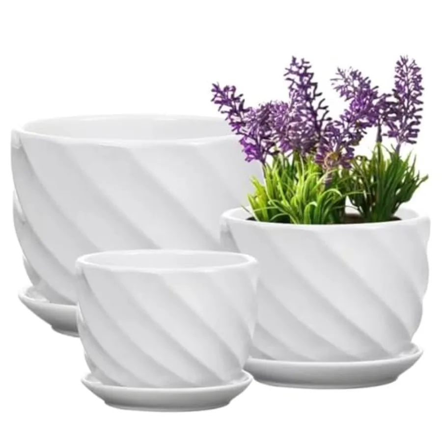 

Set of 3 Ceramic Plant Pot Flower Plant Pots Indoor with SaucersSmall to Medium Sized Round Modern Ceramic Garden Flower Pots W