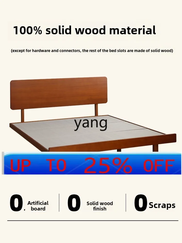 

YJQQ medieval style full solid wood bed retro bedroom small apartment simple double bed