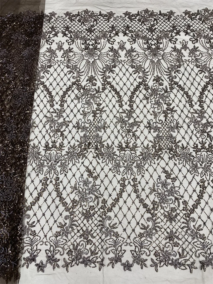 

5 ярдов роскошной африканской кружевной ткани с пайетками для жениха, высококачественная французская нигерийская кружевная ткань с бисером для свадебного платья 2026 NXZ6372