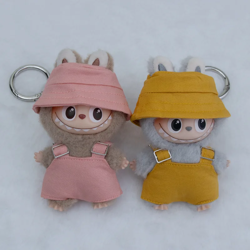 

10cm Mini Labubu 4.0 Doll Clothes 4th-Gen Labubu Fisherman Hat & Suspender Pants Set for Mini Labubu