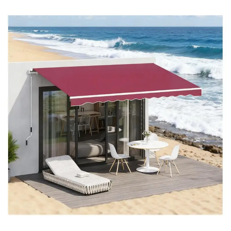

Retractable Patio Awning Sunshade Shelter with Manual Crank Handle for Outdoor Use
