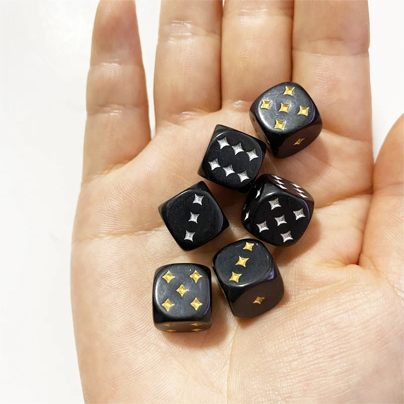 6Pcs/Lot 12mm D6 Dice Black With Star dot for Funny Party Club Pub Board RPG Playing Game Accessory 2 Colors