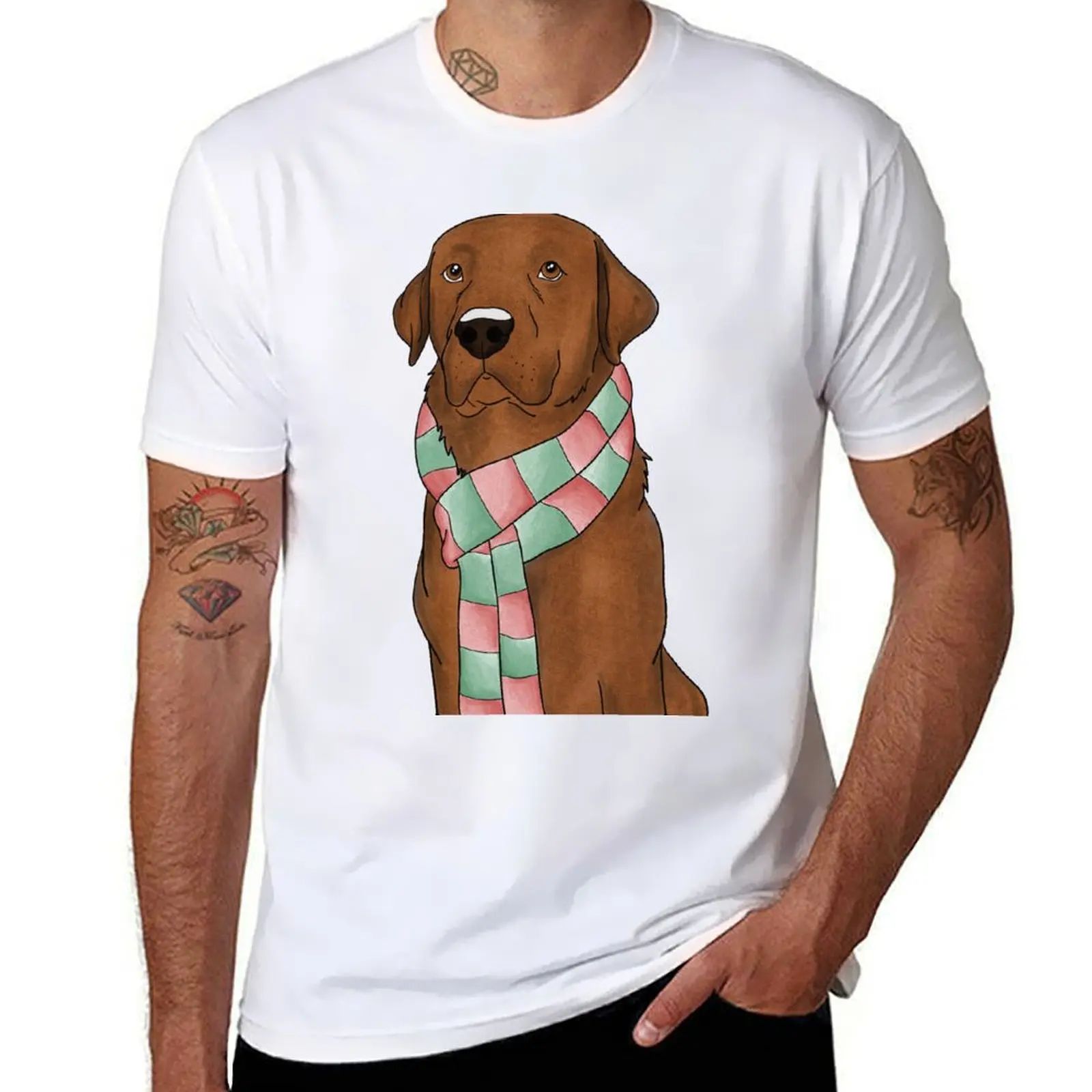 

Fox Red Lab with Christmas Scarf T-Shirt t shirts for man cotton soft man t shirts graphic T-Shirt