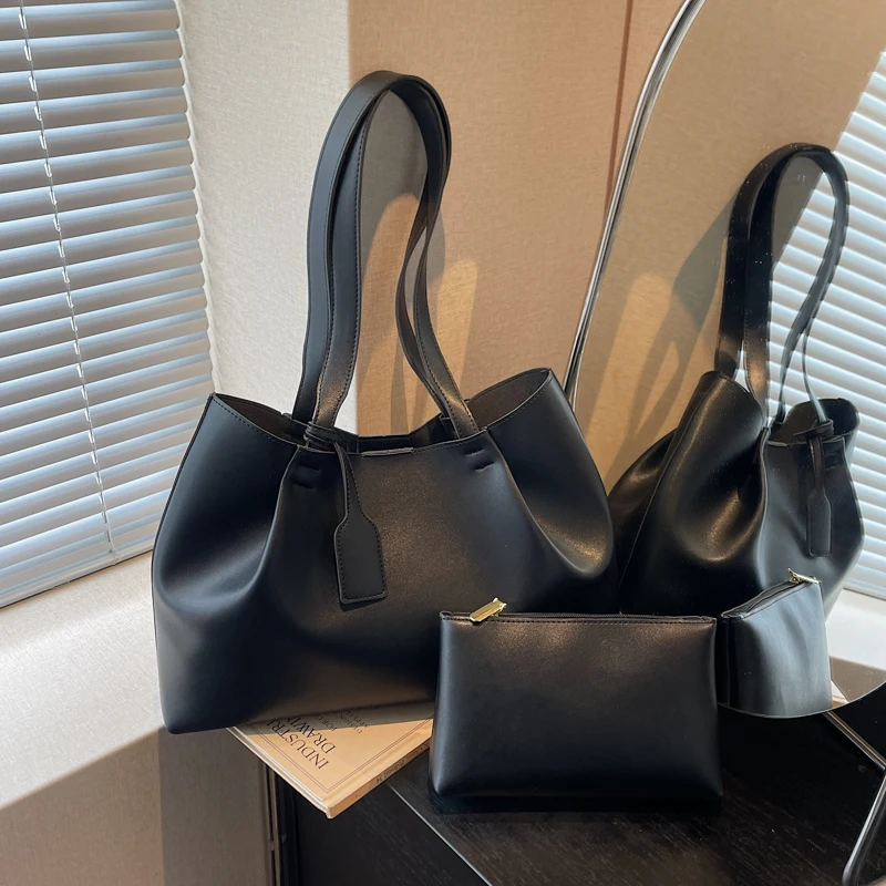 2026 New Simple Fashion Tote Bags PU Zipper Large Capacity Shoulder Bags Sewing Thread Popularity Versatile Design Bags