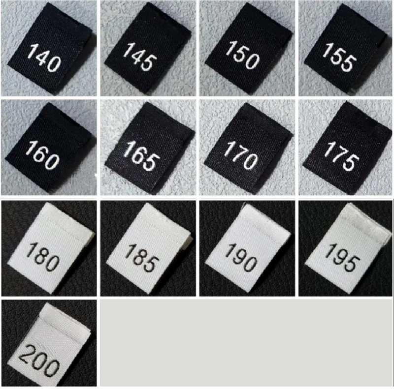 200PCS Woven Folded Labels for Clothes, Size Labels for Garment, 140-200 Size,Black, White, Polyester, Size of 35*12mm, LB-038