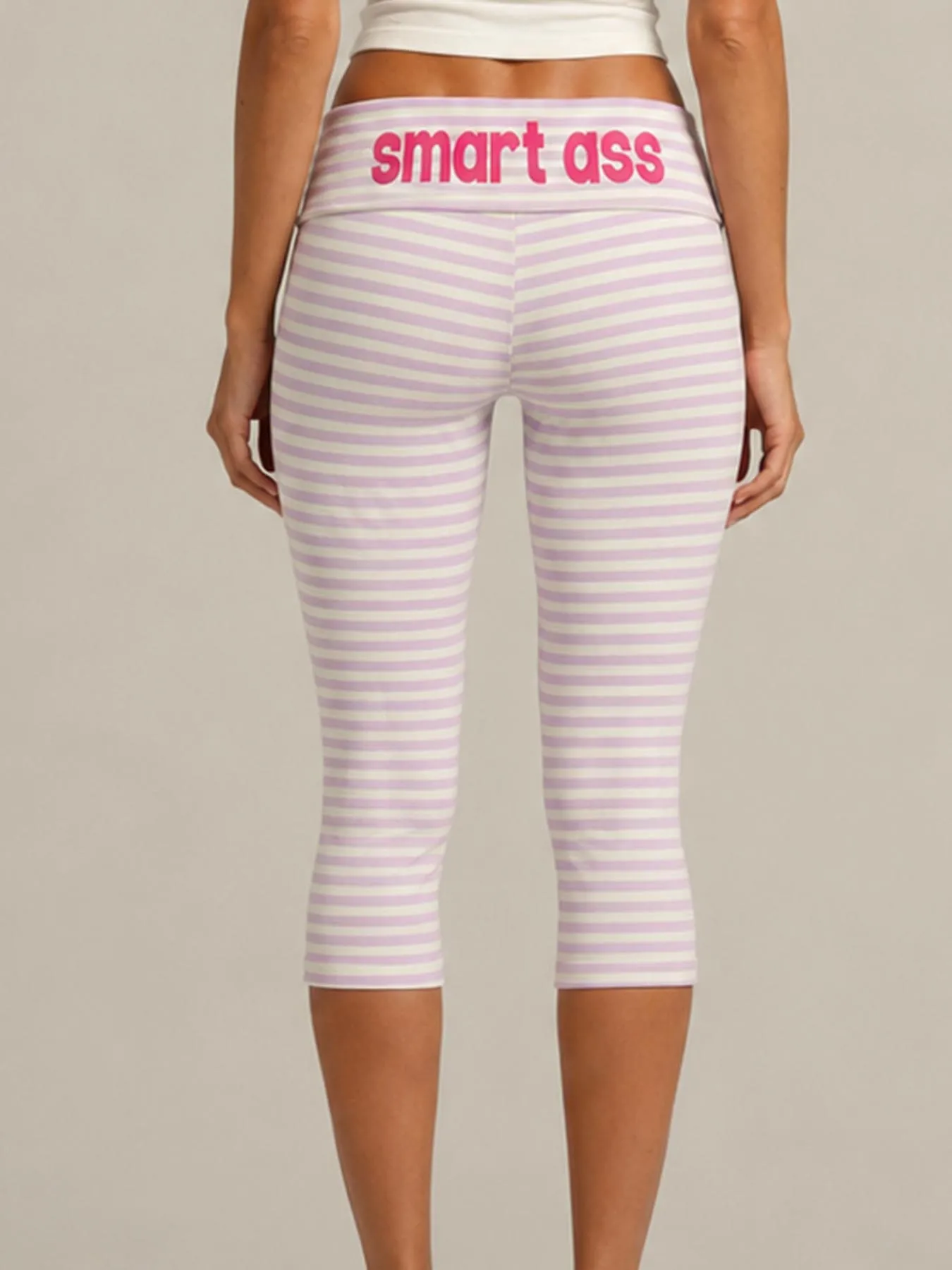 Cross border European American striped print mid low waist capri pants pants spicy girl casual sports tight mid pants women's