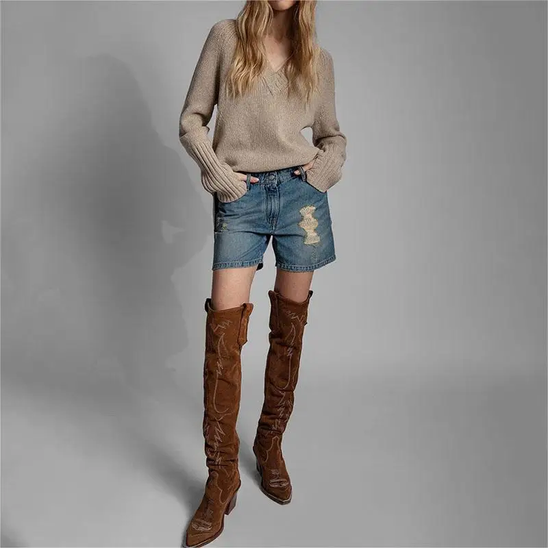 Zadig Women Wool Sweater Chic V-Neck Long Sleeve Casual Khaki Knitwear Sweaters Female New Fashion Letter Winter Warm Jumpers