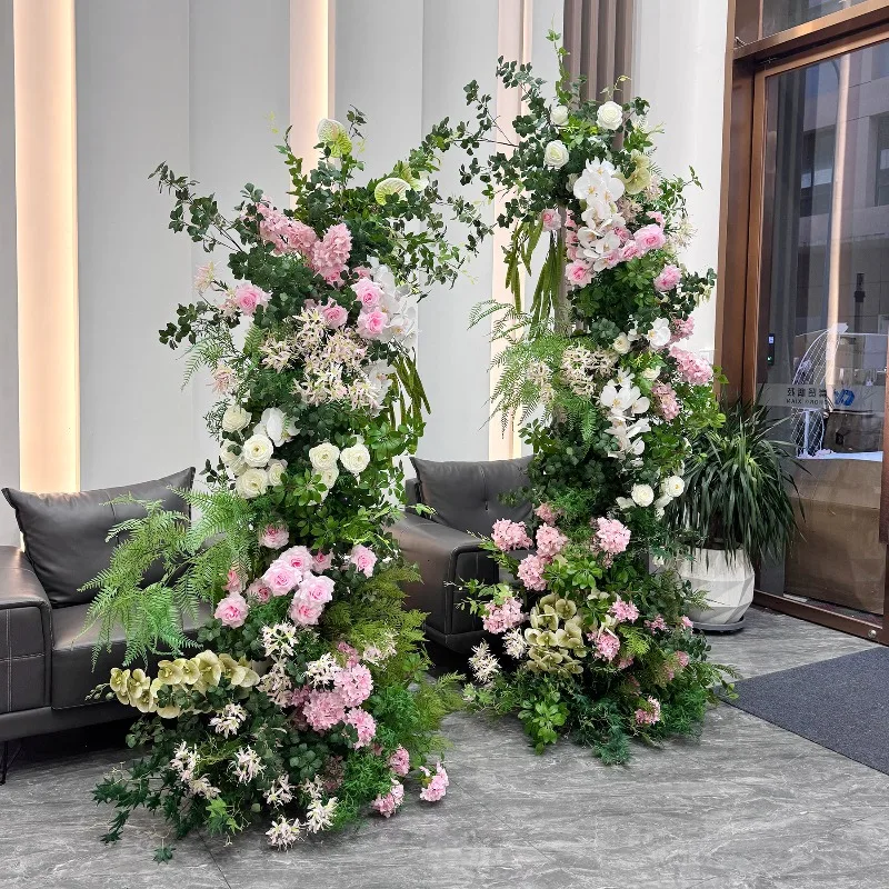 Wedding decoration pink forest horn arch set silk flower stage welcome background photography prop flower