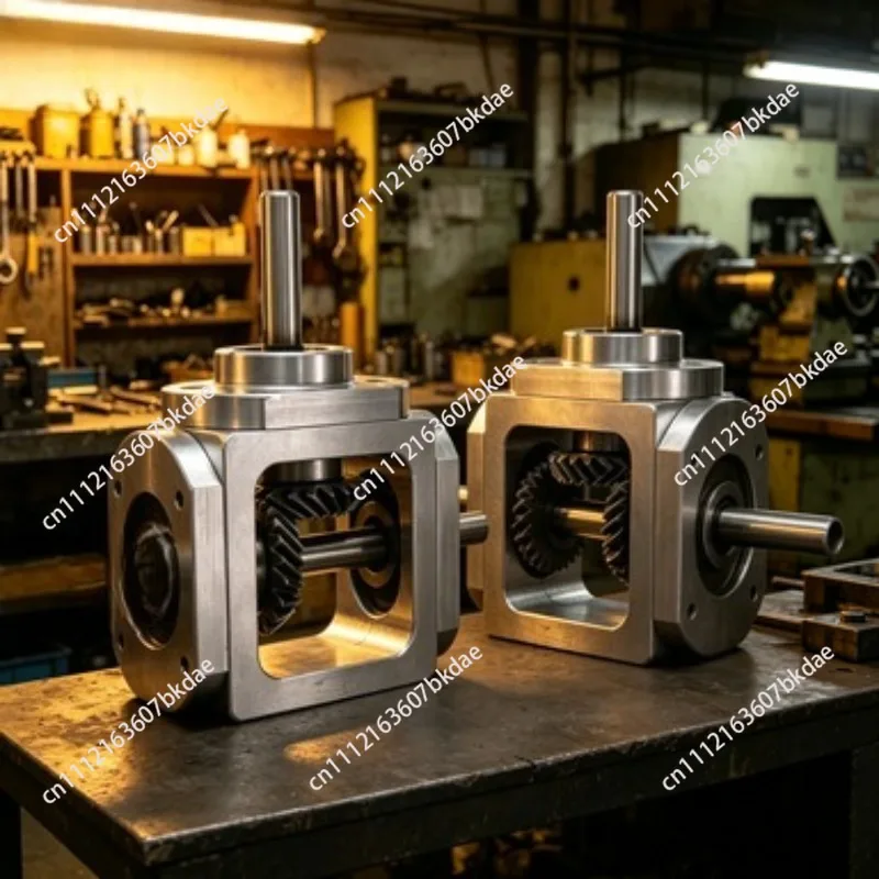 90 Degree Commutator Right Angle Transmission Reversing Helical Bevel Gearbox Reduction Ratio 1:1 Double Output Shaft 12MM