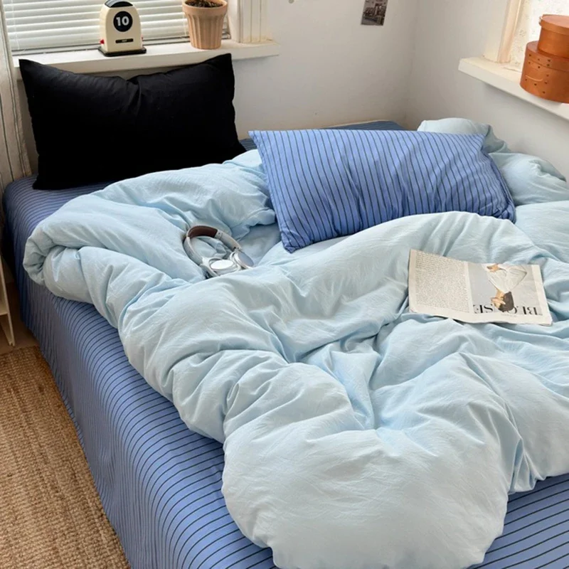 Ins-Style Mixed-Color Bedding Set Nordic Geometric Print Comforter Sets for Bedroom Skin-Friendly Bed Decor for Full Double Size