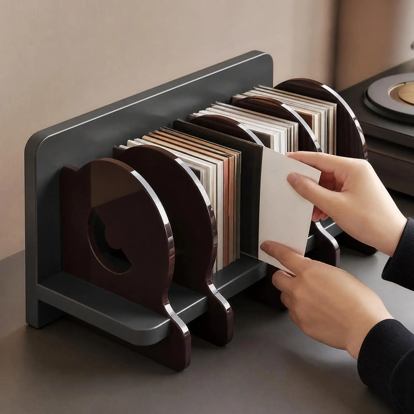 Desktop Vinyl Record Holder Shelf Freestanding Album Display Rack Raised Backboard Sturdy Media Storage Organizer for Listening