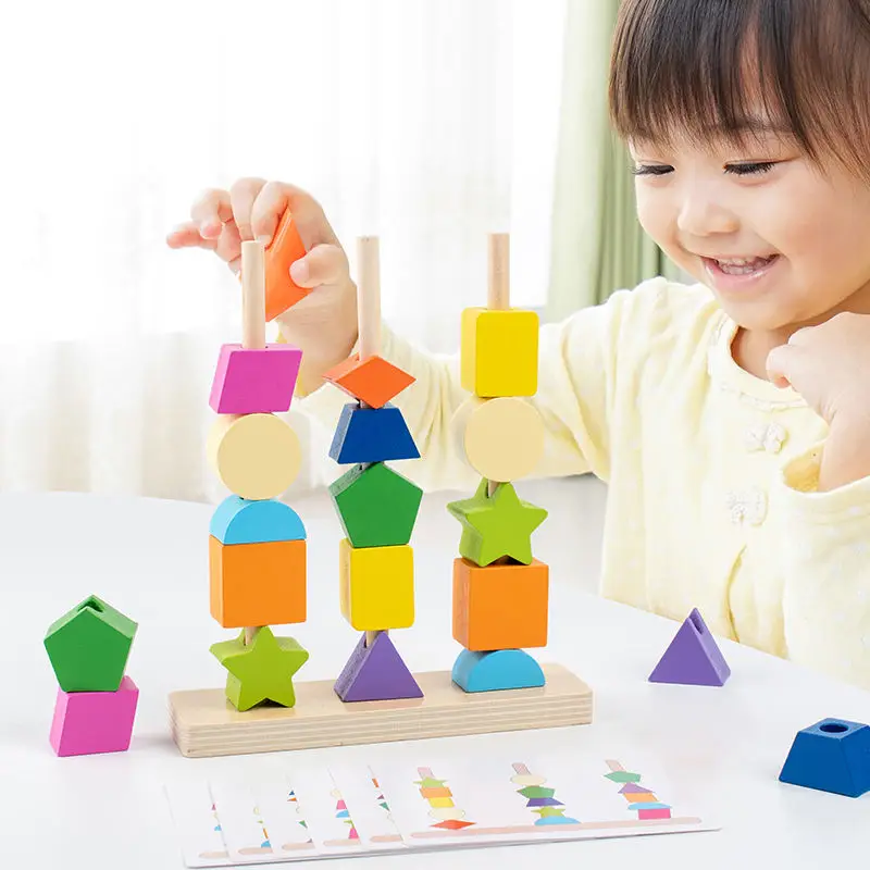 Montessori Wooden Toys Color Shape Matching Puzzle Building Blocks Game Color Cognition Early Educational Toys Gift For Children