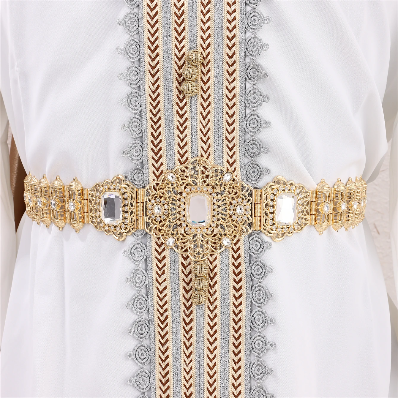 حزام سبيكة أنيق للعروس المغربية شرابة الأشرطة لخصر الفساتين سلاسل الجسم للسيدات لولائم الزفاف التقليدية #5