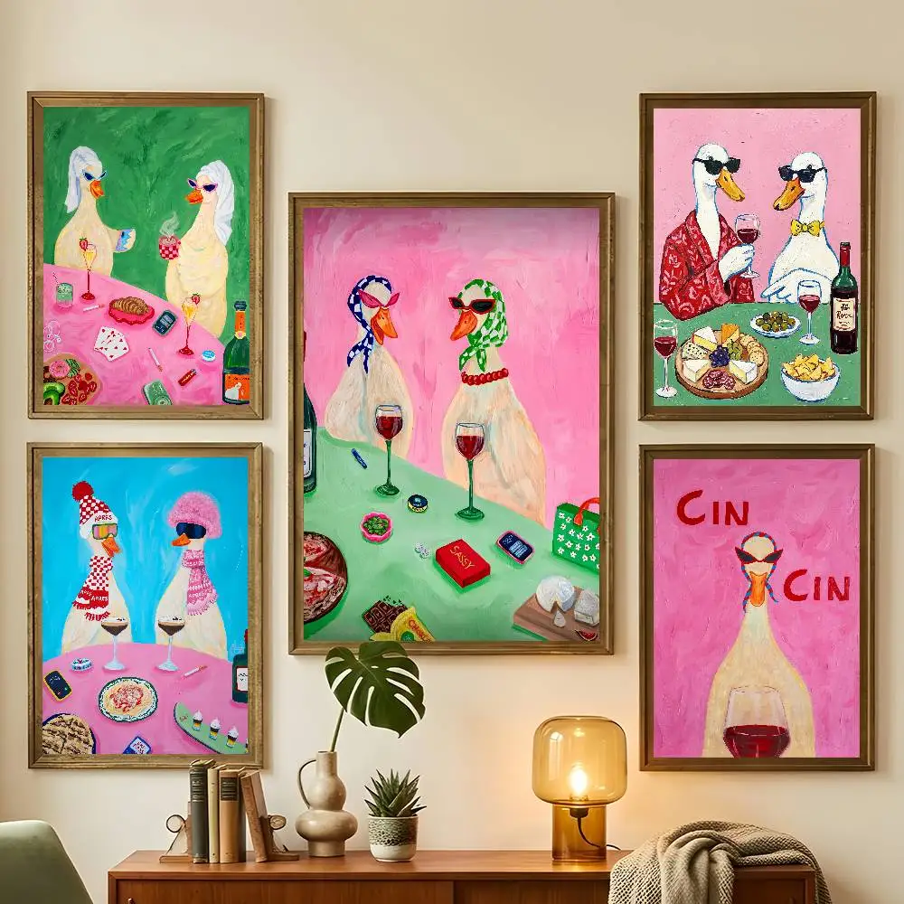 Retro Duck Wine Party Poster Living Room Bedroom Bar Cafes Wall Home Decoration Gifts