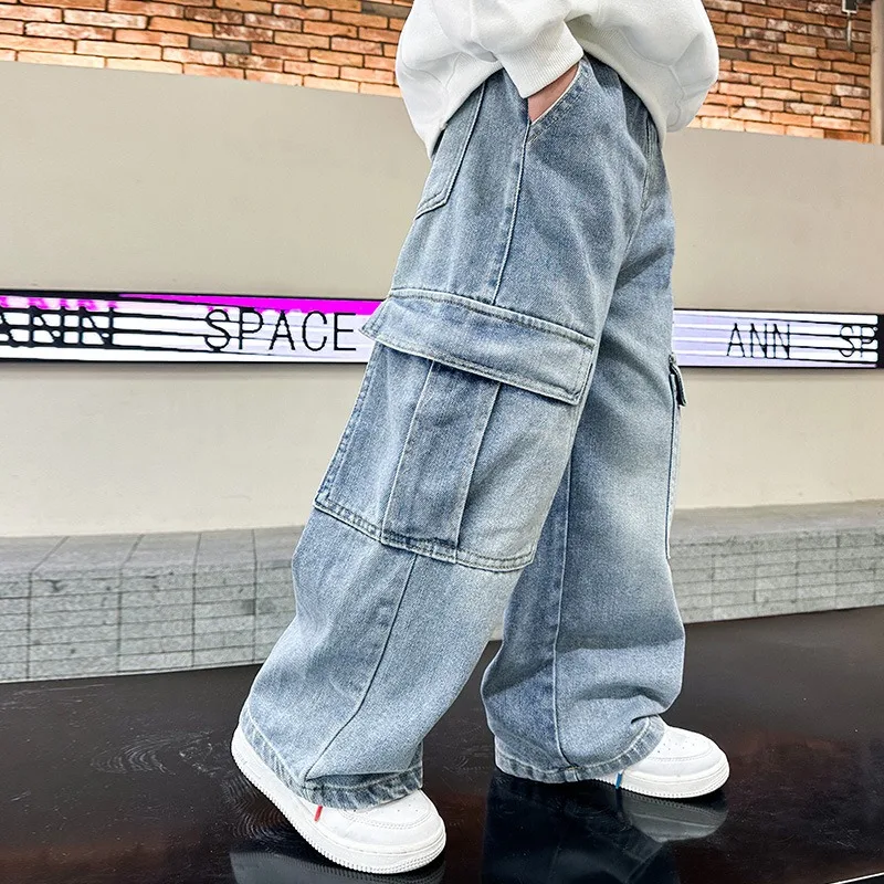 2026 Men's Jeans Children's Jeans Elastic Casual Pants Suitable for School Outdoor Play and Daily Autumn Wear