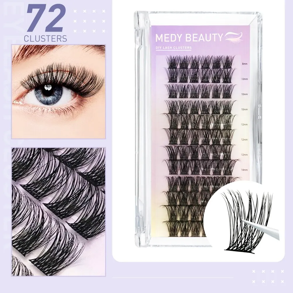 DIY 72 Clusters Lashes Mixed Tray Manga Eyelash Extensions Anime Soft Wispy Spiky Individual Lashes Cluster Home Mixing Length