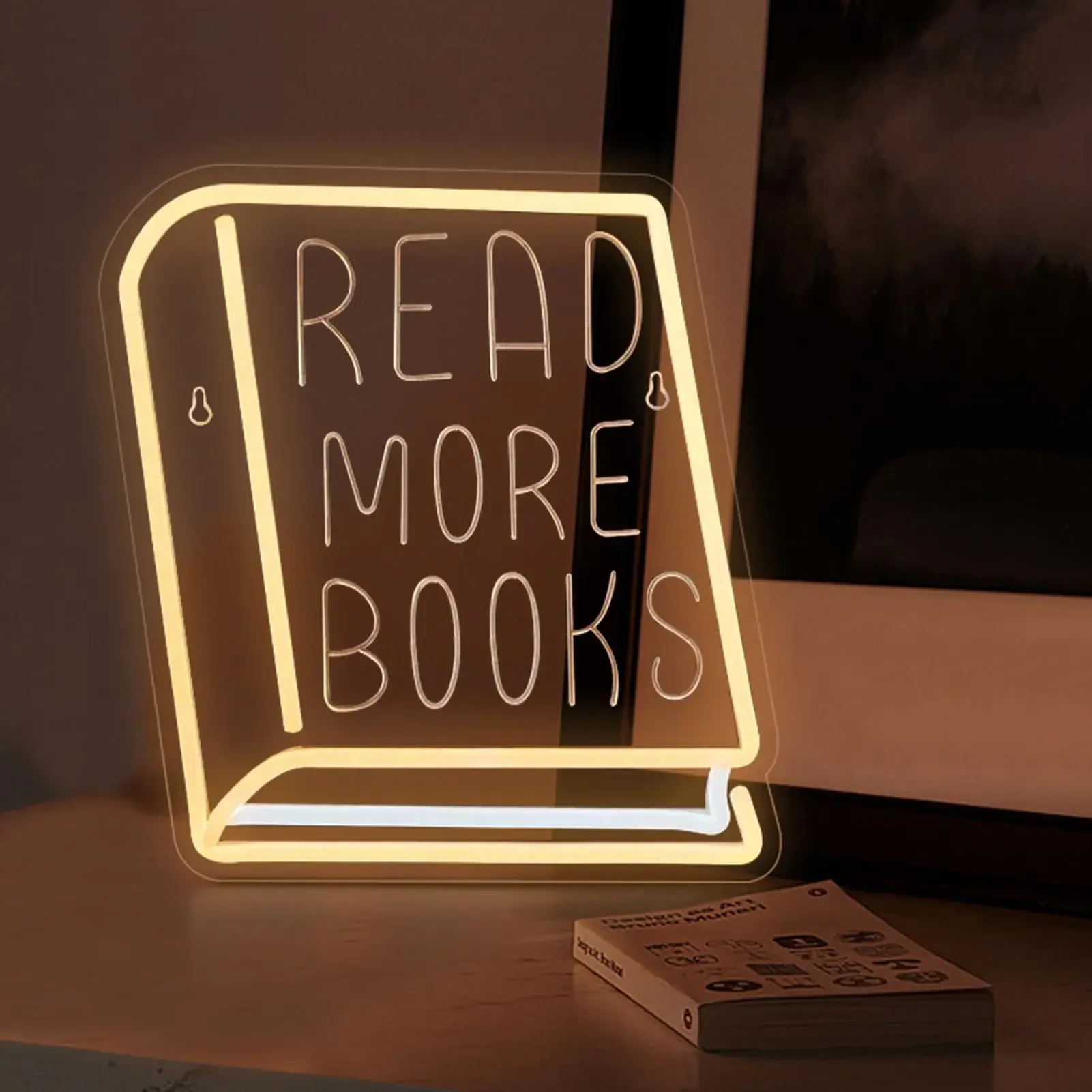 Book Neon Lights Read More Books Neon Sign Dimmable Classroom LED Light Up Sign for Bookstore Reading Library Museum Study Decor