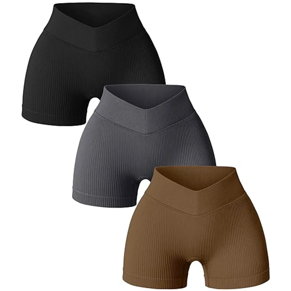 Frauen Hohe Taille Workout Fitness Yoga Shorts Gym Yoga Leggings Scrunch Butt Nahtlose Gestrickte Sport Drei Punkt Shorts – Detail 9