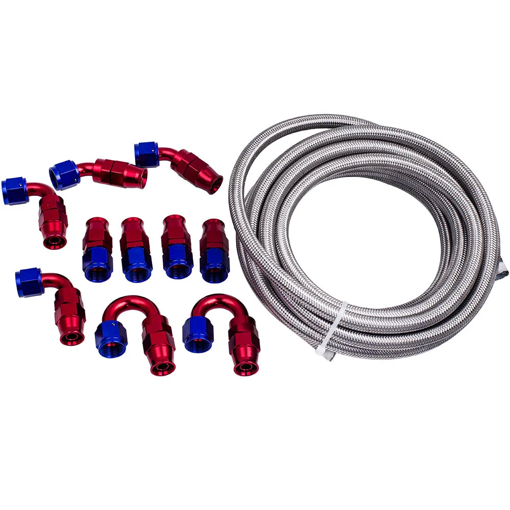 

20ft -8an Ptfe Stainless Steel Braided Gas Oil Line Hose An8 Fitting Ends New