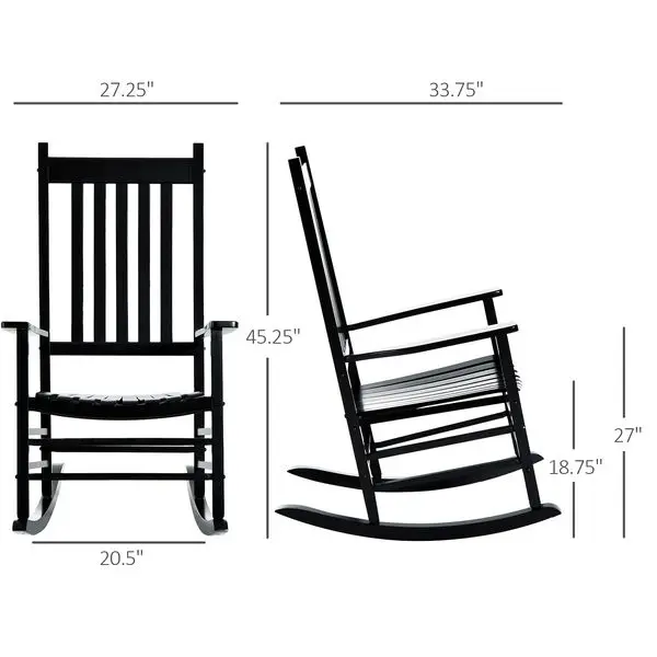Outsunny Wooden Outdoor Rocking Chair with Armrests, High Back for Garden, Patio, Balcony, Porch, Black