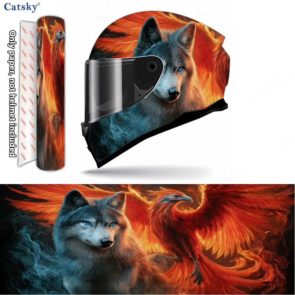 

Wolf and Phoenix Fantasy Helmet Vinyl Wraps, Waterproof Scratch-Resistant Full Face Helmet Decals, Durable PVC Decoration Protec