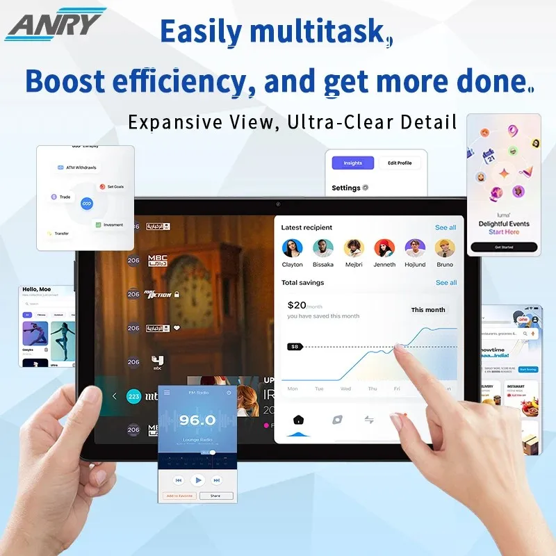 Tableta ANRY 2025, tableta Android 15 de 10,1 pulgadas con lápiz óptico para teclado y ratón, tabletas expandibles de 12GB + 128GB + 1TB, 8 núcleos, batería de 6000mAh