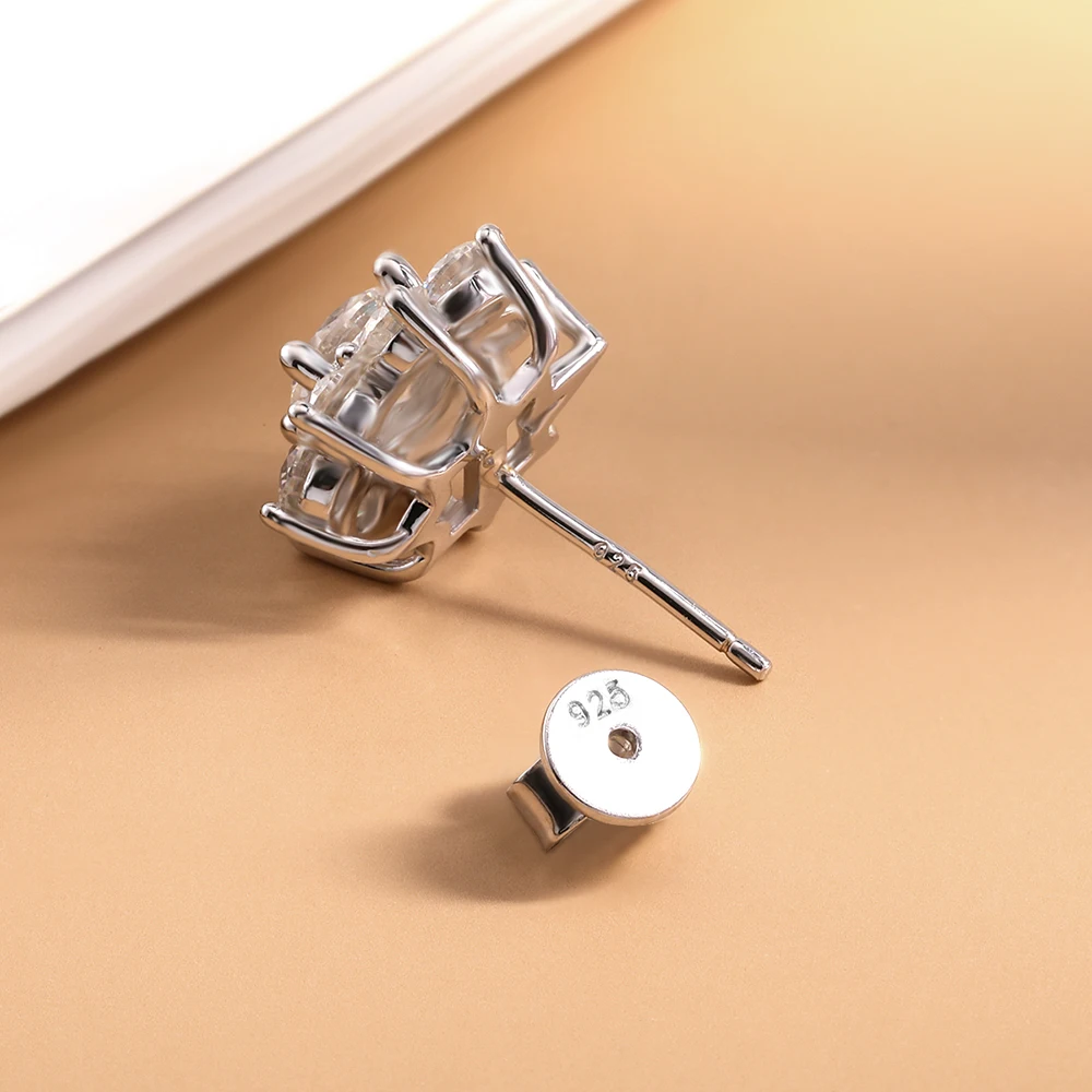 2.8cttw Full Sunflower Moissanite Stud Earrings for Women S925 Sterling Silver D Color Round Cut Diamond Earring Wedding Jewely