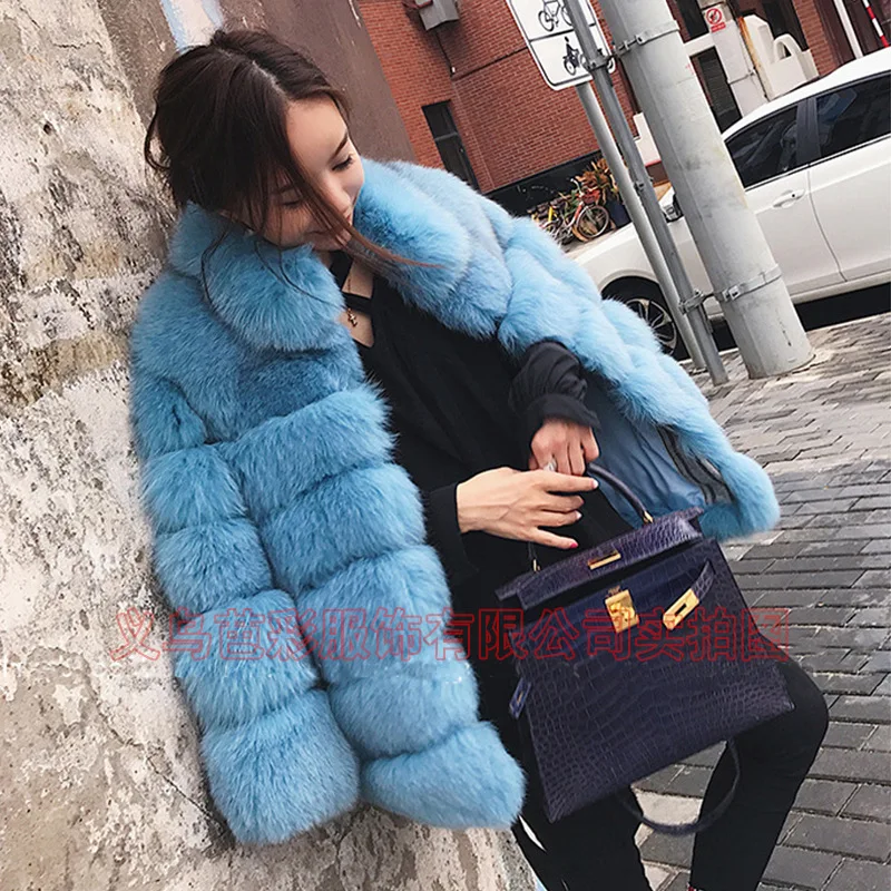 Women's Clothing Fox Fur Coat Medium To Long Style Soft Keep Warm Thickening Montage Environment protection Fur  Denim Jacket