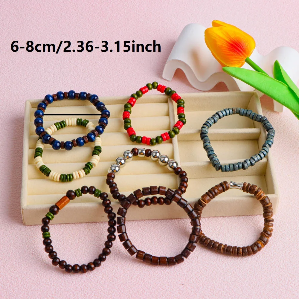 20Pcs/Lot New Fashiona Wooden Bead Men Women Bracelets Mixed Color Daily Party Jewelry Gifts Randomly Shipped