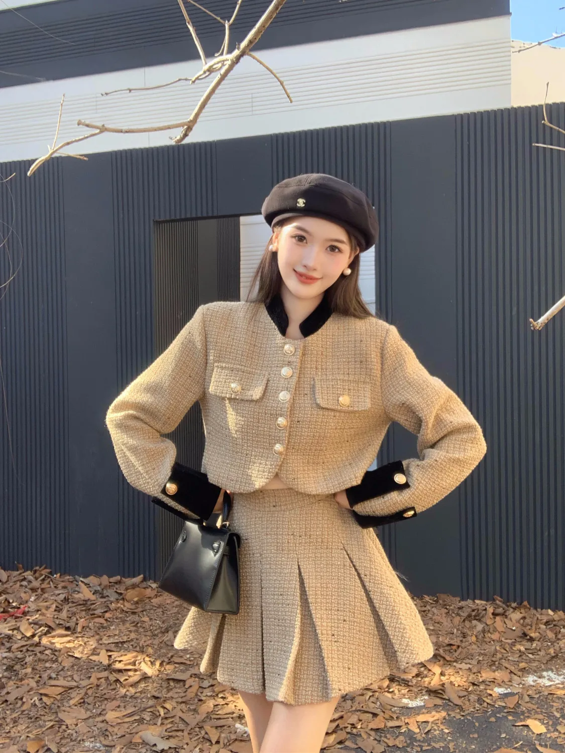 Gonna giacca da donna in Tweed di fascia alta con senso primavera e autunno 2023 cappotto corto a maniche lunghe alla moda Set a due pezzi
