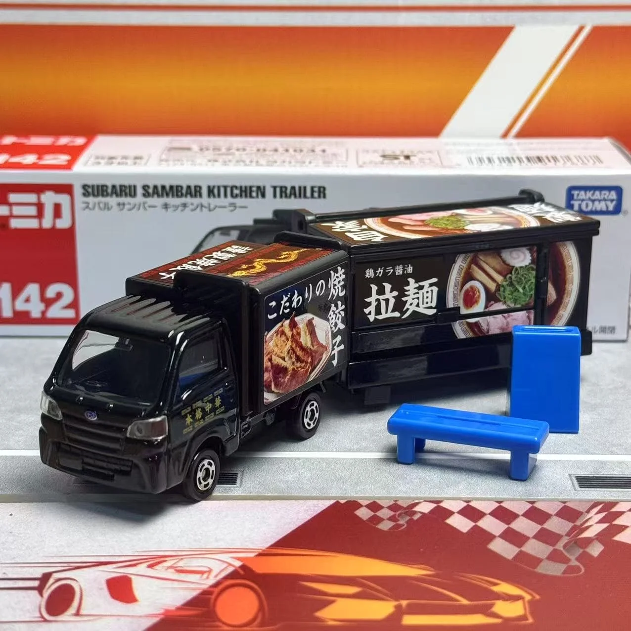Takara Tomy Tomica Long Type No.142 Subaru Sambar Kitchen Trailer Alloy Car Diecast Model Replica Series Children Gifts Boy Toys