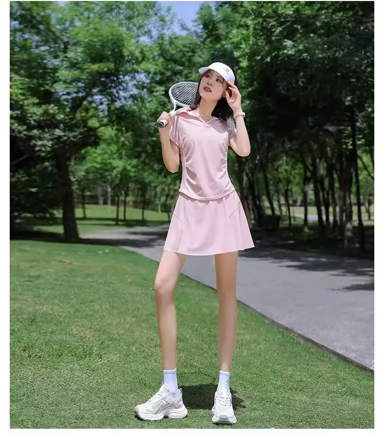 Women's Running Polo Shirt Summer Quick Dry CyclingBadminton Dress Gorgeous Ice Silk Skirt Yoga Fitness Top ropa deportiva mujer