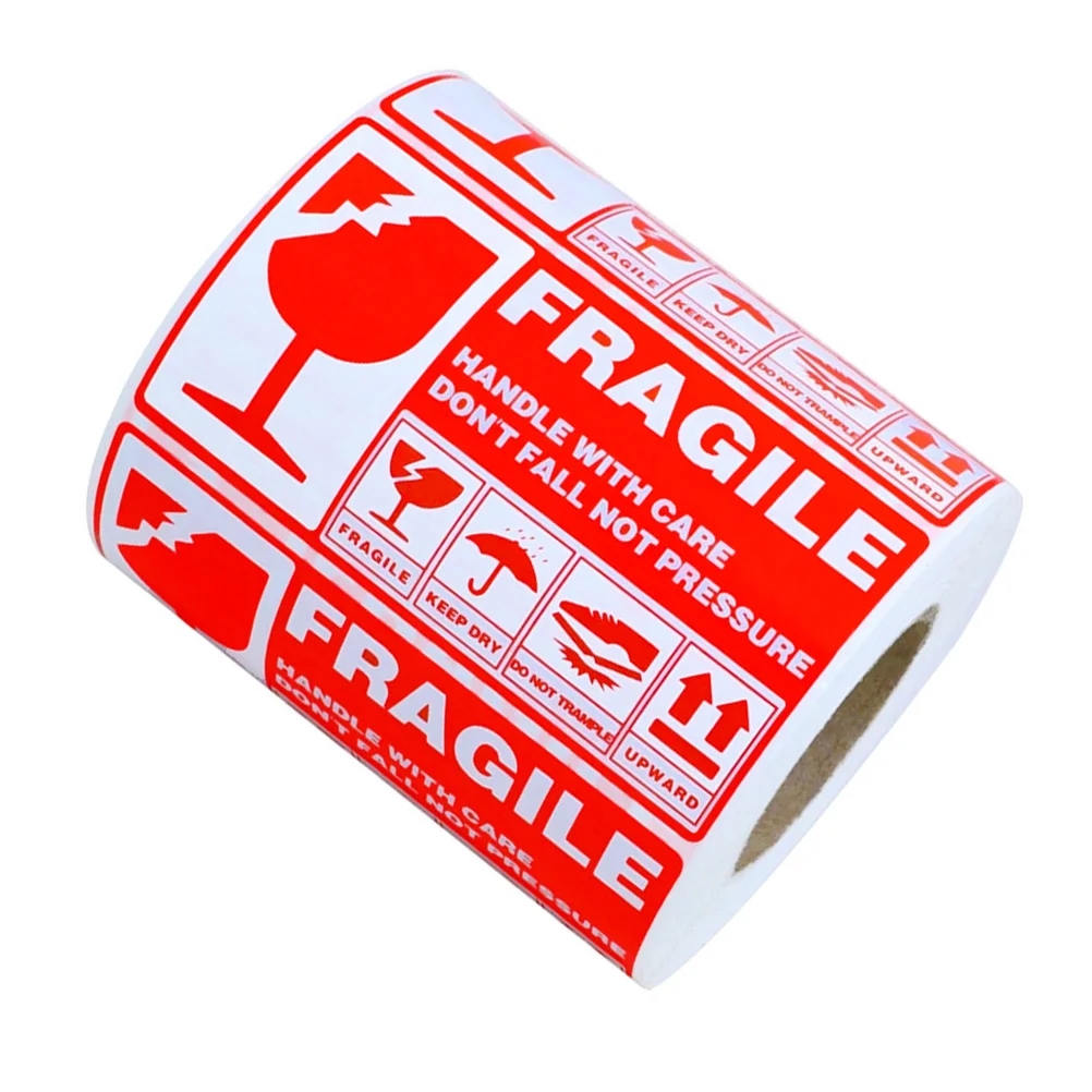 

300pcs Fragile Warning Labels Shipping Packing Paper Sticker Circle Moving Handle Care Labels Folder Bag Storage