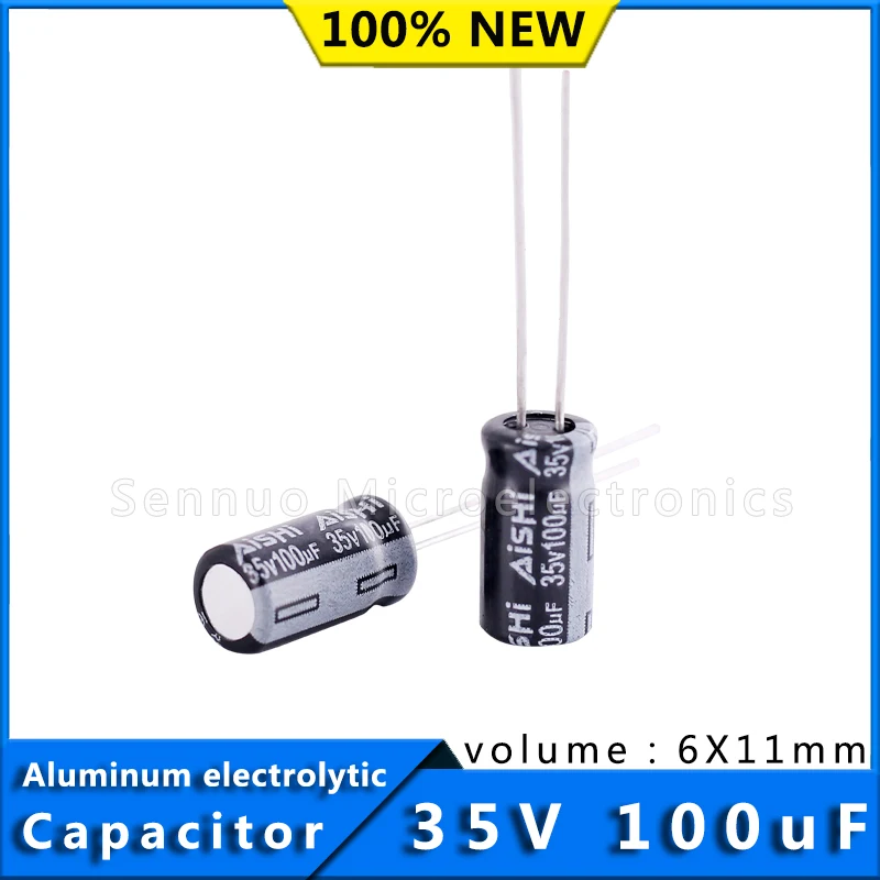 

20/Pcs 100uf 35v 105 degrees celcois 6X11 High Frequency Low Resistance Aluminum Electrolytic Capacitor 35V 100uF 6*11mm