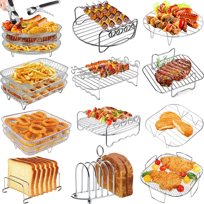Frytownica powietrzna stojak do pieczenia metalowy kwadratowy/okrągły/prostokątny piekarnik stojaki na grilla akcesoria do frytownicy Cosori, instant Vortex, Gourmia, Foodi