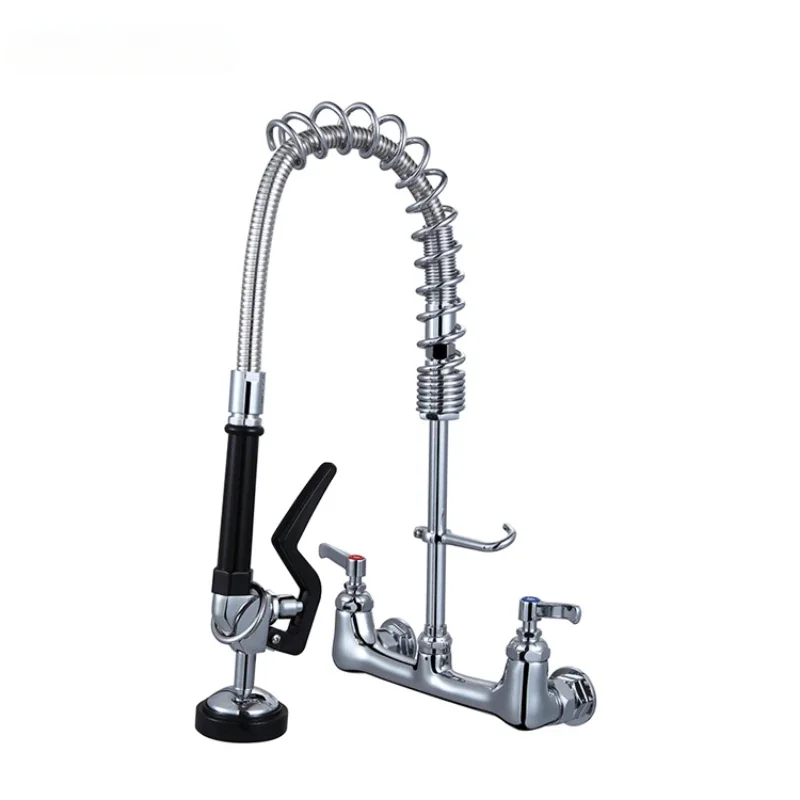 Restaurant Pre Rinse Assembly Wall Mount Commercial Faucet With Sprayer 8 Center 21 Inch