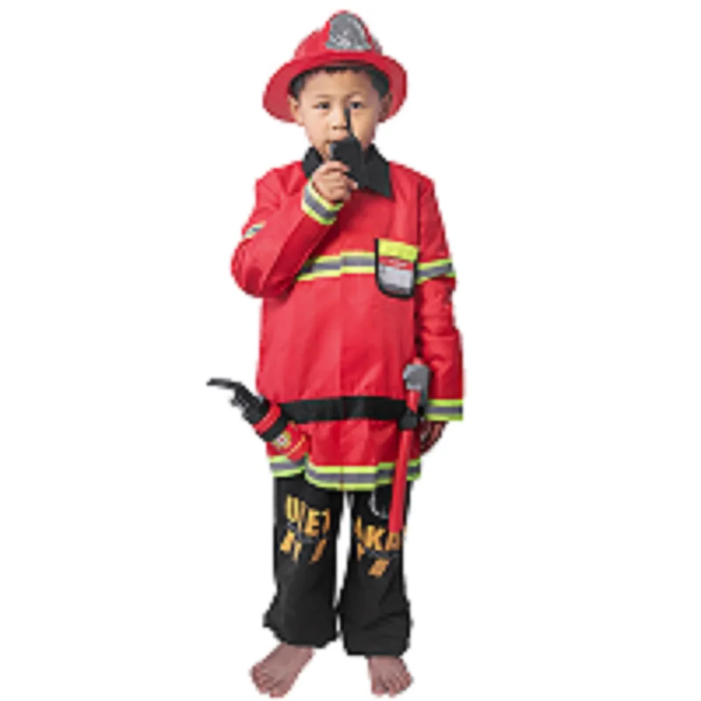 Boys Girls Hot Sale Fireman Cosplay Costume Red Uniform Halloween Kid with Accessories Carnival Party fireman