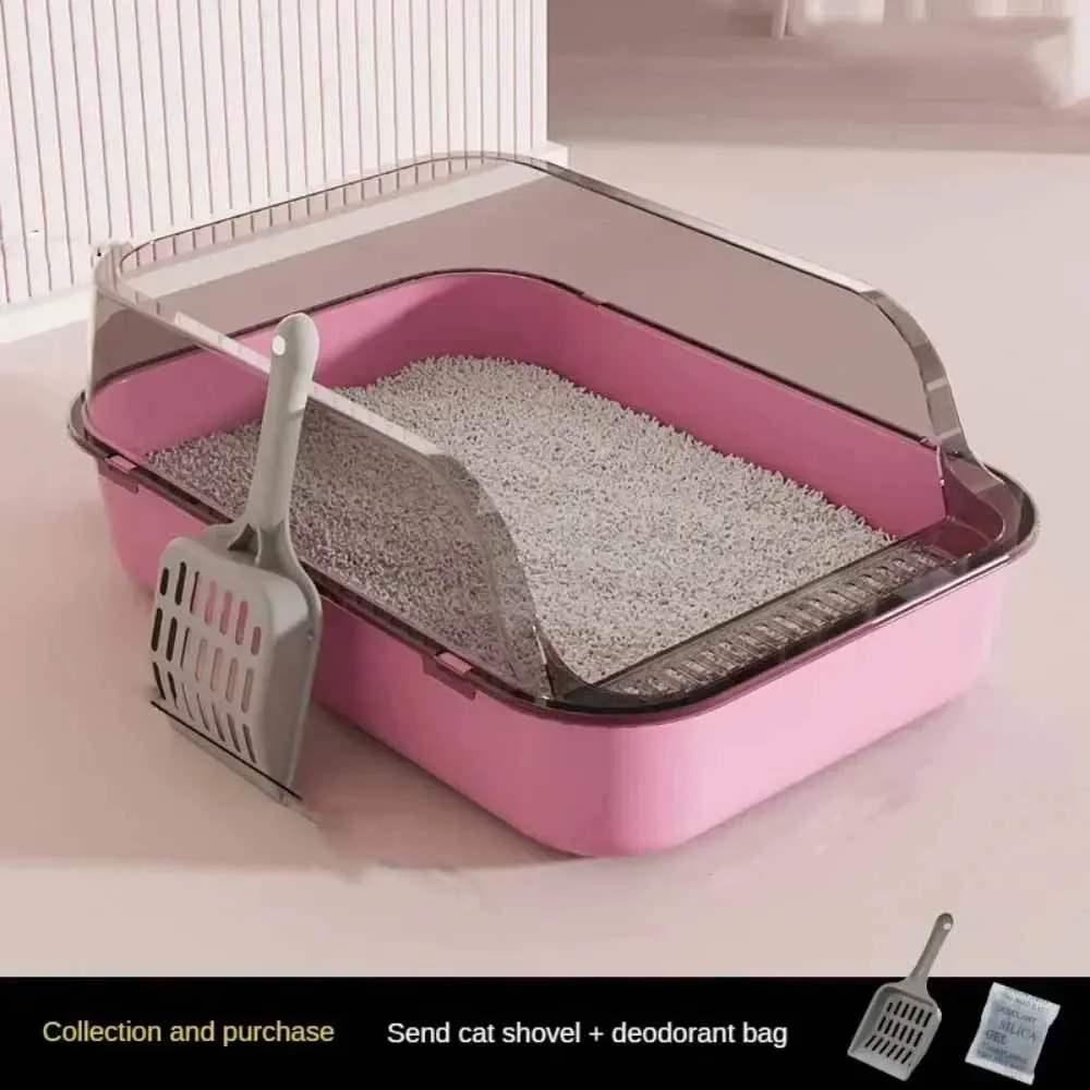 Cat Litter Box Kitty Sandbox Semi-enclosed High Side Splashproof Cat Toilet Pet Bedpans with Litter Scoop Cleaning Cat Supplies