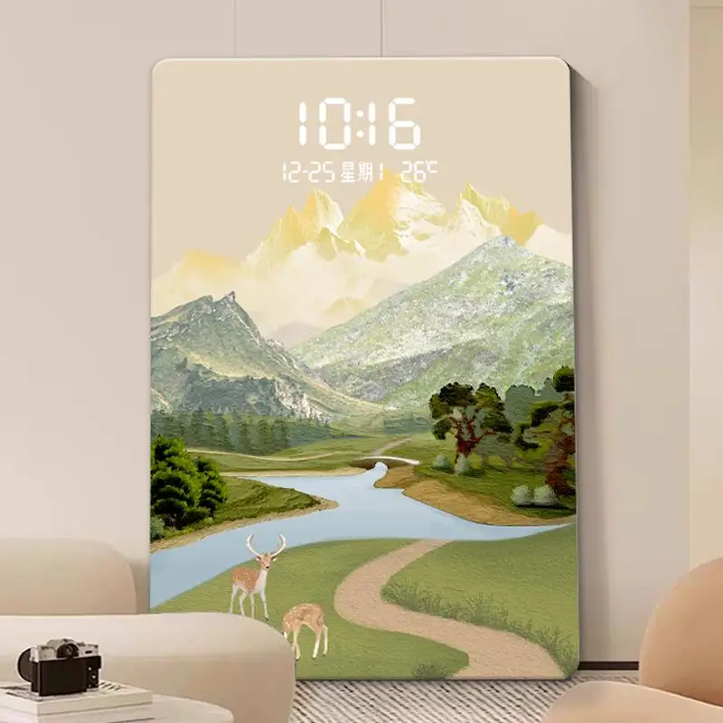 LED entrance decoration painting, Rizhao Jinshan living room floor painting, corridor mural with lights, wall clock