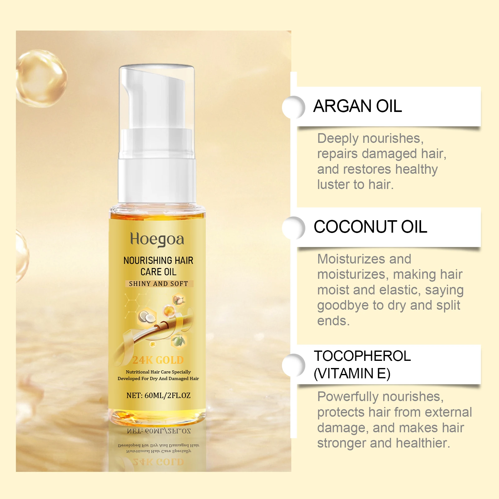 HOEGOA 60mL Nourishing Hair Care Oil Deep Repair Deeply Moisturizes Roots Promotes Healthy Hair Growth Thickening Hair Essence