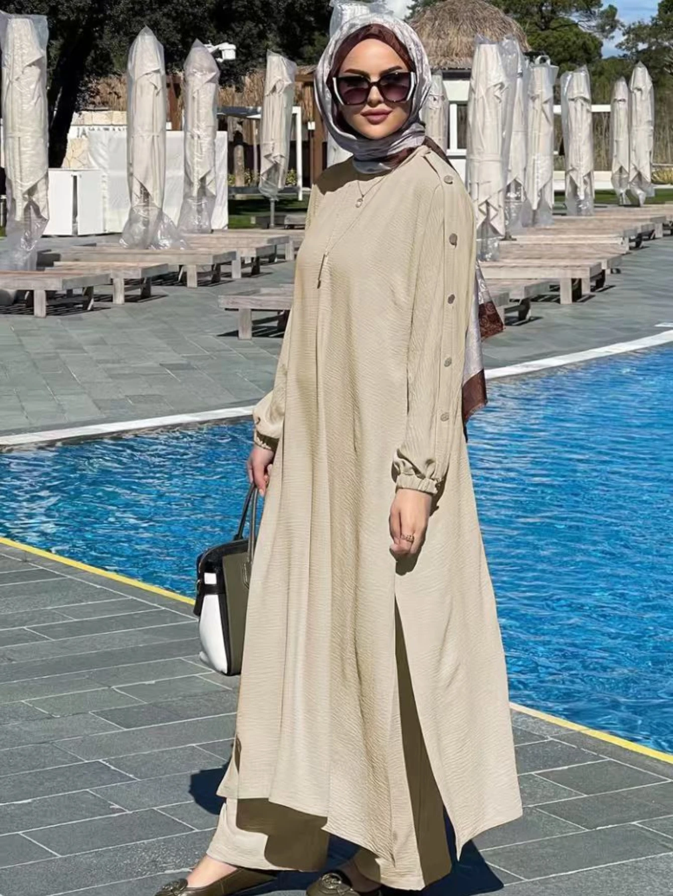 Robe musulmane pour femme, ensemble 2 pièces, chemisier, manches longues, chemise Abaya, pantalon large, olympiques arabes, robes de Dubaï, ensembles musulmans